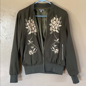 Olive Green Bomber Jacket with Gold embroidery